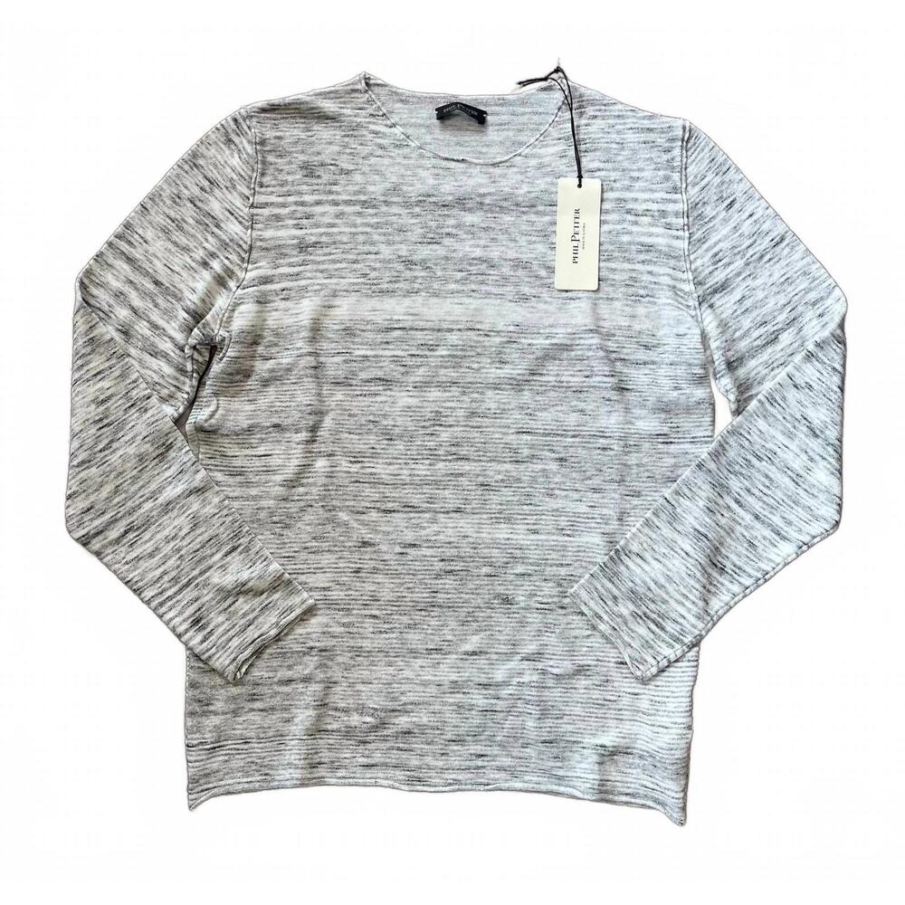NEW PHIL PETTER men's long sleeve crew knit tee in black/white